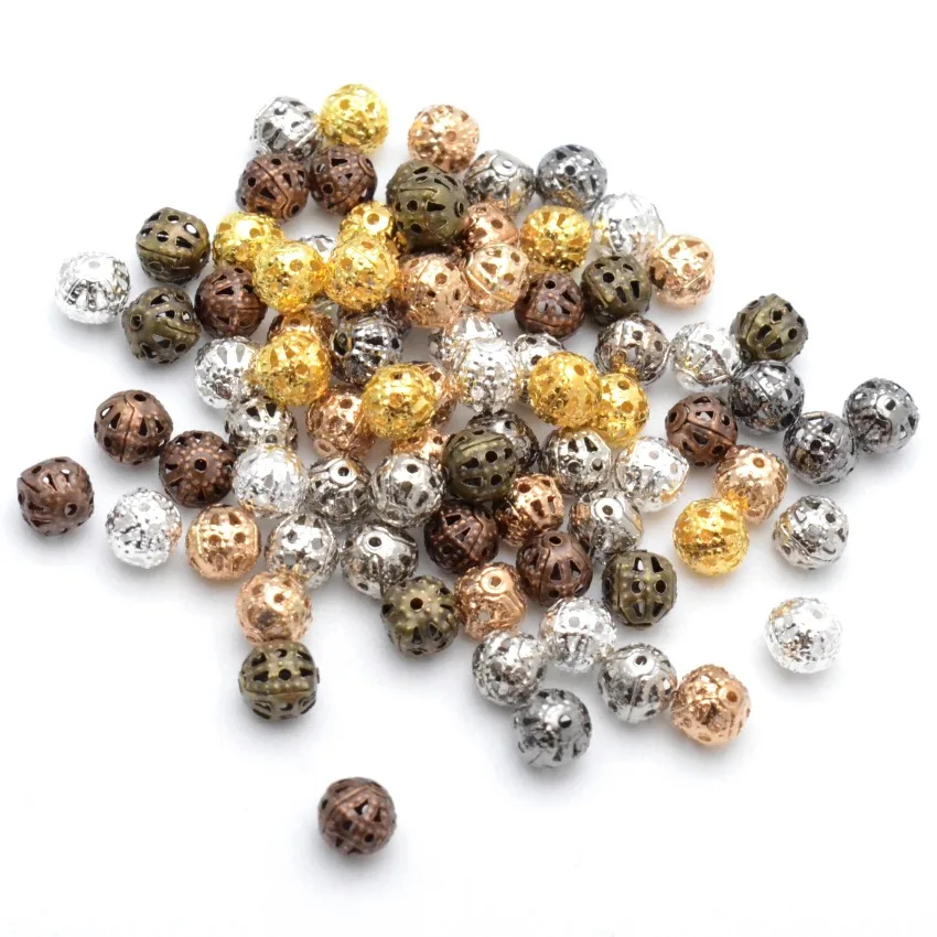 Jewelry DIY 4/6/8/10mm Vintage Iron Flower Lace Hollow Ball Metal Beads For Jewelry Making Findings