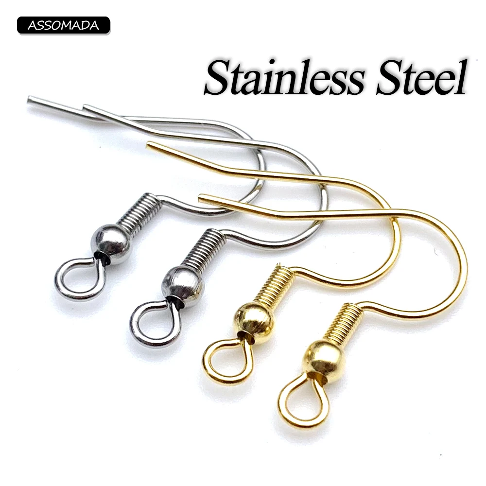 100pcs Stainless Steel Earring Hooks Hypoallergenic Earrings Clasps Fish Hook DIY Drop Earring Base Findings For Jewelry Making