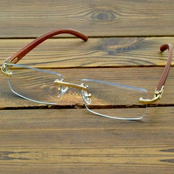Men and Women natural wood legs rimless glasses frame high standard