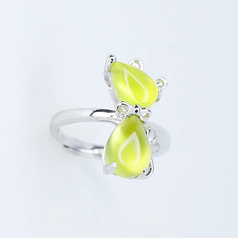 Yellow Prehnite Ring 925 Silver Ring Mouse Model Women's Ring 2021 New Fashion And Simple Boutique Women's Jewelry Party Gift