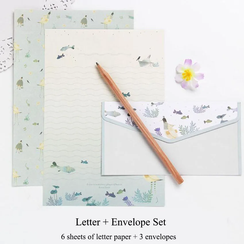 6 Sheets Letter Paper+3Pcs Envelopes Creative  Floral Pattern A5 Letter Pad Cute Envelope Paper Letter Set For Office School