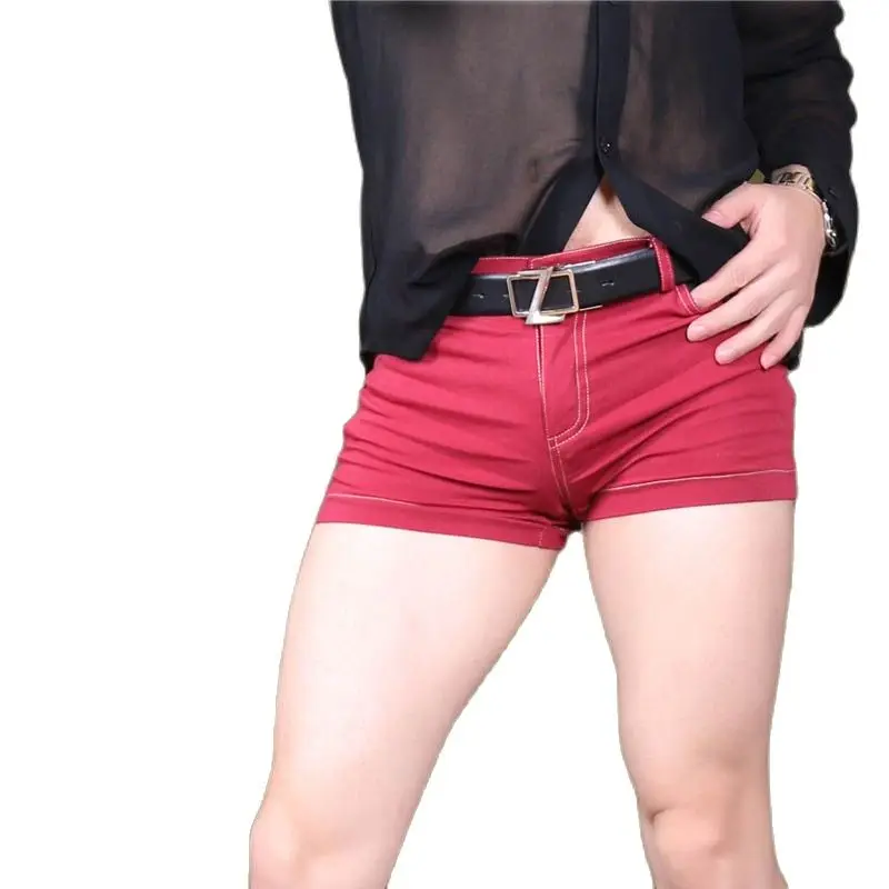 

Sexy Men's Casual Hot Shorts Flat Leg Jeans Leggings Tights Four Feet Pants Small Straight Feet Nightclub Gay Wear Plus Size