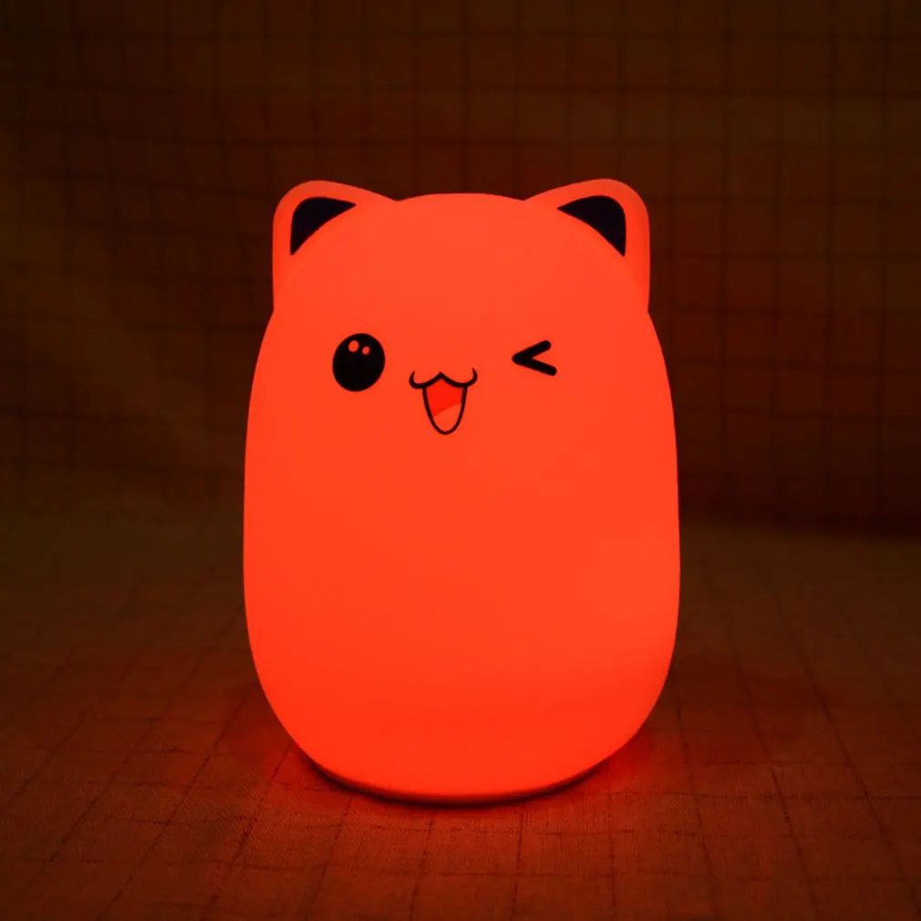 Silicone LED Night Light For Kids Children Bedroom Remote Control Touch Sensor Bear Lamp Decoration Room Decor Playful Bear