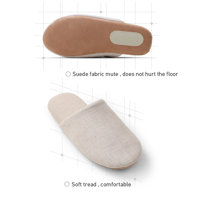 UTUNE Mute Home Slippers For Women Cotton Linen Indoor Flat Shoes Suede Sole Wooden Floor Men Slides Silent Spring Autumn Winter