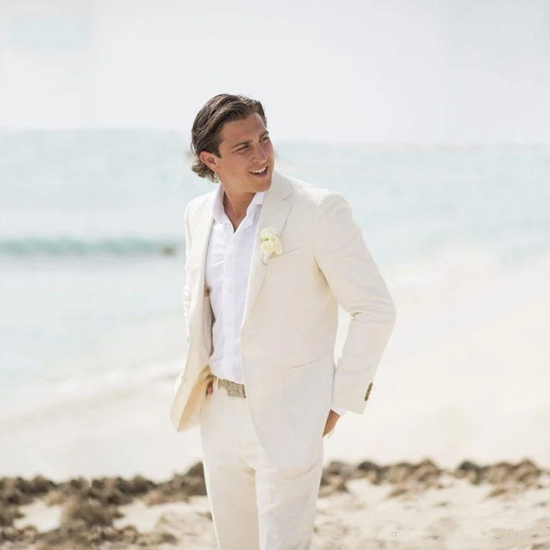 

Jacket+Pants Summer Beach Ivory Men Suits For Wedding Suits Groom Wear Bridegroom Attire Slim Fit Casual Tuxedo Best Man Blazer