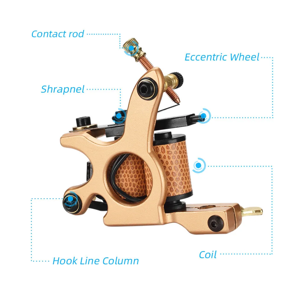 Professional Copper Tattoo Machine 10 Wraps Coils Frame Liner Shader Maquina De Tatuagem Tatto Gun for Tattooist Beginner