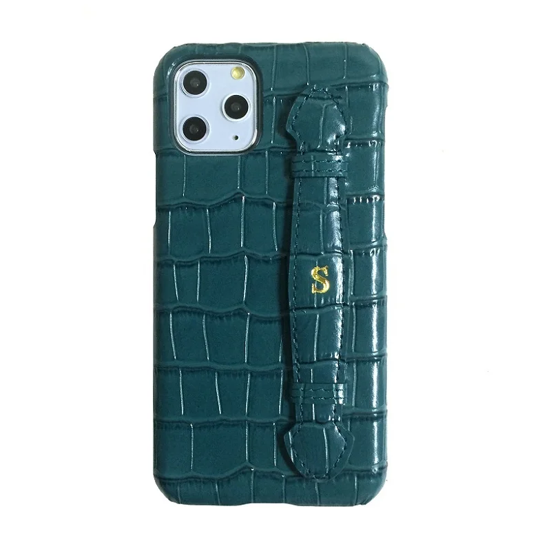 

Solque CUSTOM NAME Initials Genuiune Leather Hand Strap Holder Case For iPhone 11 12 Pro Max Phone Cover Luxury Cute Crocodile