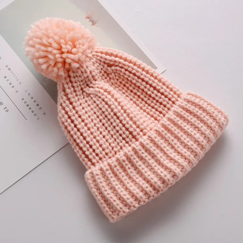 Baby Knitted Winter Hat Boys Girls Pompom Cap Crochet Knitted Candy Color Toddler Beanie Cap Infant Kids Children Hairball Hats