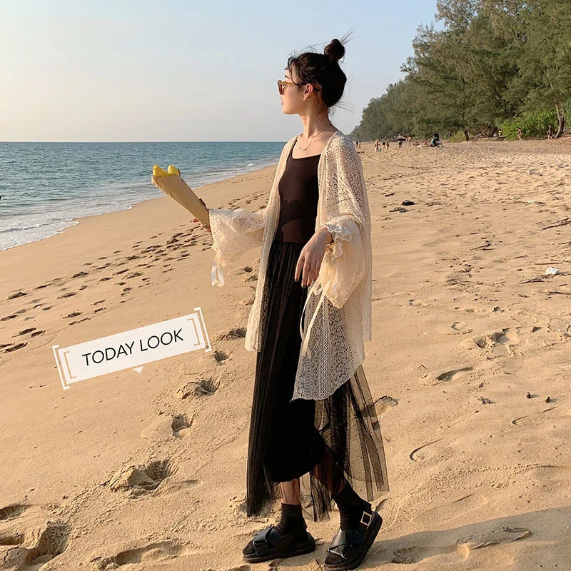 Cardigan Women Hollow Out Thin Summer Sweet Preppy Style Ulzzang Solid All-match Korean Femme Simple Chic Daily Mujer Tops