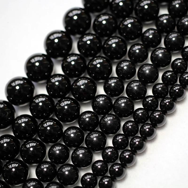 Natural Black Tourmaline 4mm 6mm 8mm 10mm Smooth Round Stone Loose Beads For Jewelry Making DIY Bracelets Necklace Strand