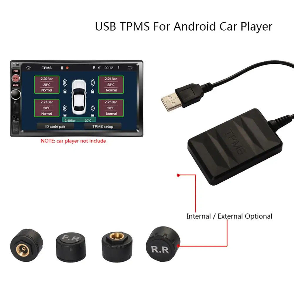 Ai CAR TPMS For Car Radio DVD Player Tire Pressure Monitoring System Spare Tyre Internal External Sensor USB TMPS