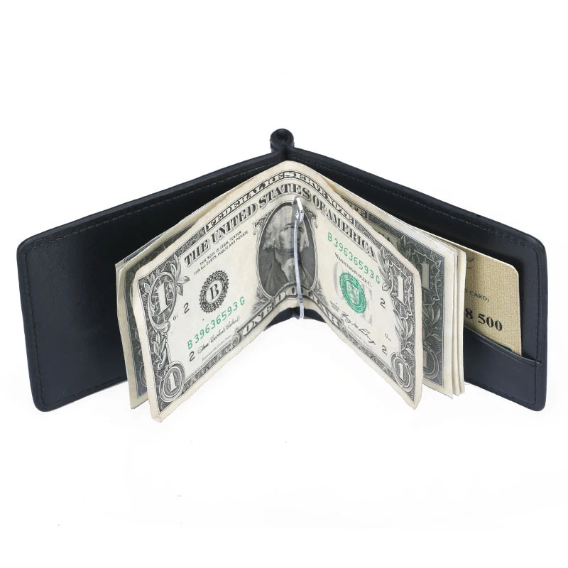 

New Mini Men's Leather Money Clip Wallet With Coin Pocket Thin Purse For Man Magnet Hasp Small Zipper Money Bag