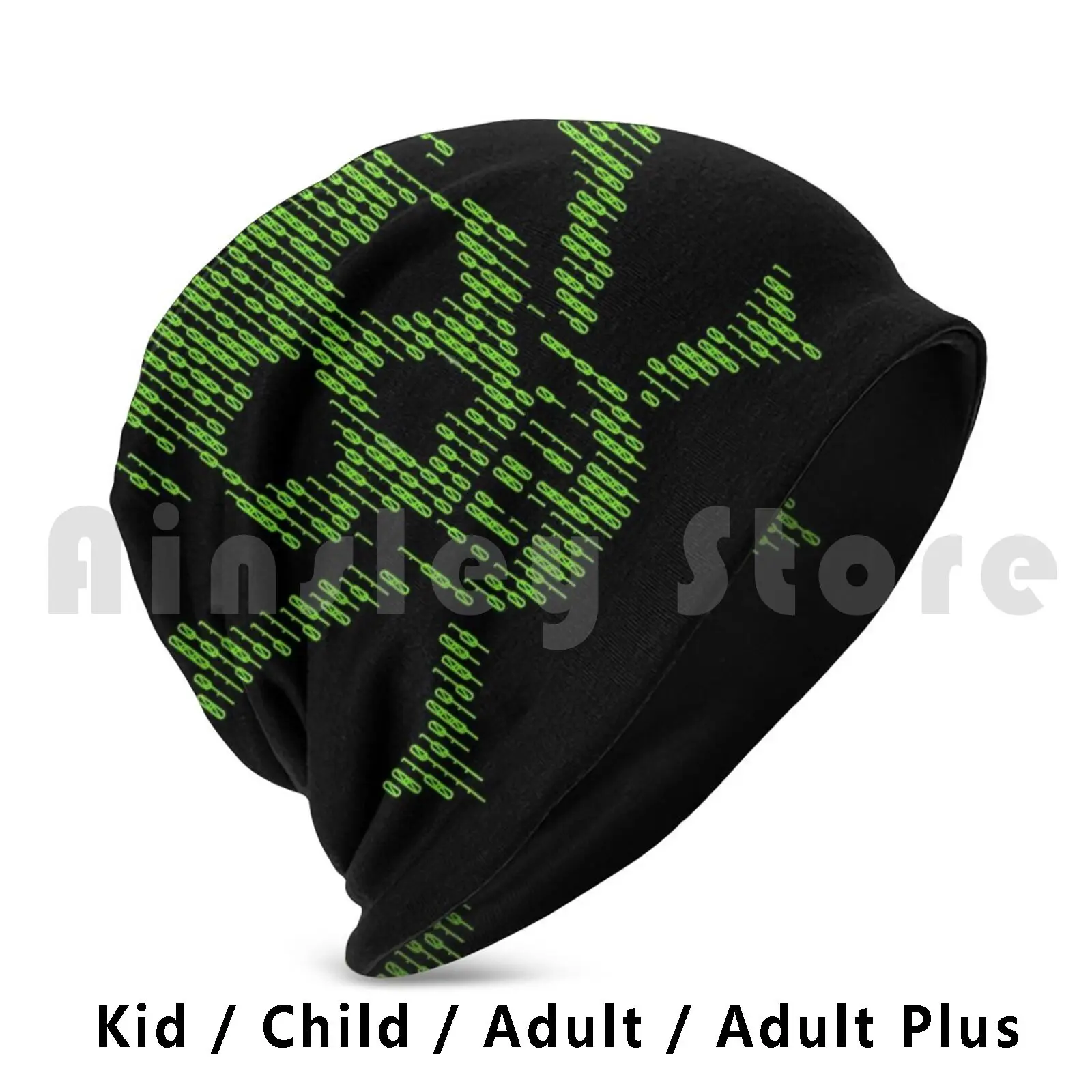 Binary Danger Signal Beanies Pullover Cap Comfortable Hacker Skull Crossbones Cyber Computer Motherboard Circuit