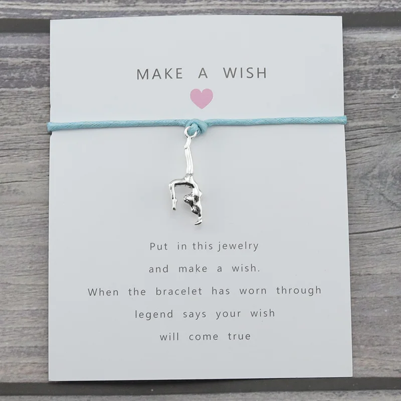 Gymnastics Charm Handstand Lucky Wish Card Rope Sport Women Bracelet For Women Men Friendship Bracelets & Bangles Jewelry