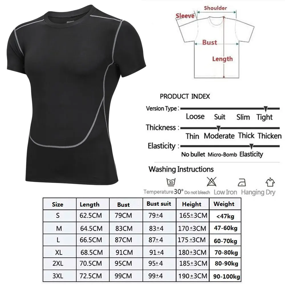 Black Tight T-shirt Running Shirt Men T-shirt Short Sleeve Compression Shirts Gym T Shirt Fitness Sport Shirt Tight Sportswear