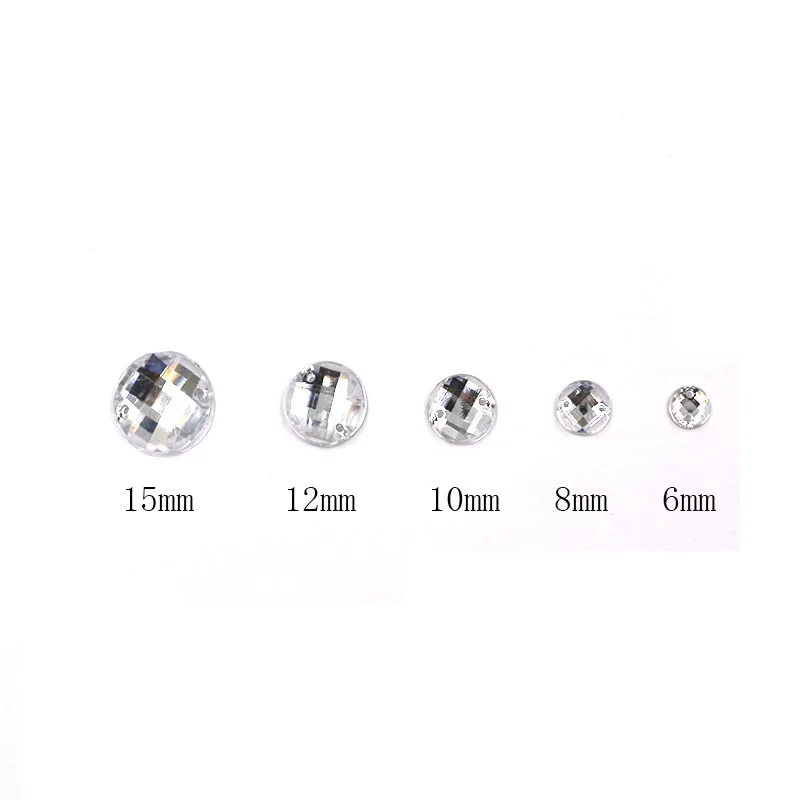 Big Bag Wholesale 6mm / 8mm / 10mm / 12mm / 15mm High Quality Round Acrylic Flatback Sew On Rhinestones Diy Clothing Accessories