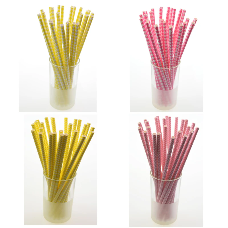 25pcs/lot Mixed Pink Yellow Square Paper Drinking Straws Disposable Straws Party Wedding Decoration Paper Straws Xmas