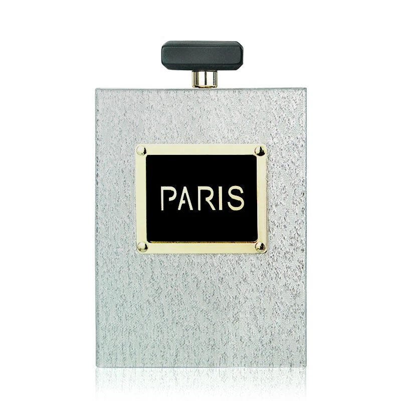 Fashion Luxury Silver Acrylic Perfume Bottle Women Clutches Purse Crossbody Shoulder Case Laides Paris Letter Box Evening Bag