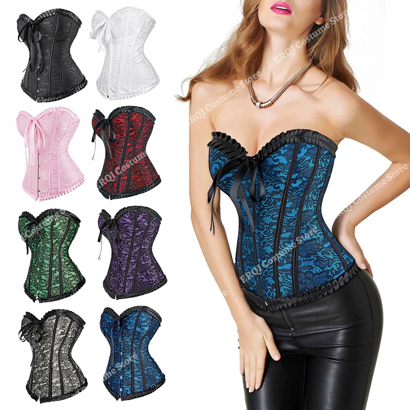 Victorian Corset for Women Sexy Black Bustiers Corsets FLoral Lace up Retro Corset Top Pink Corset Bustier Plus Size