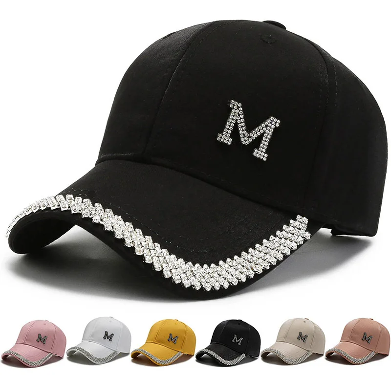 

New Letter M Rhinestone Women Baseball Cap Female Solid Outdoor Peaked Caps Adjustable Embroidered Hip-hop Hats Summer Sunhat