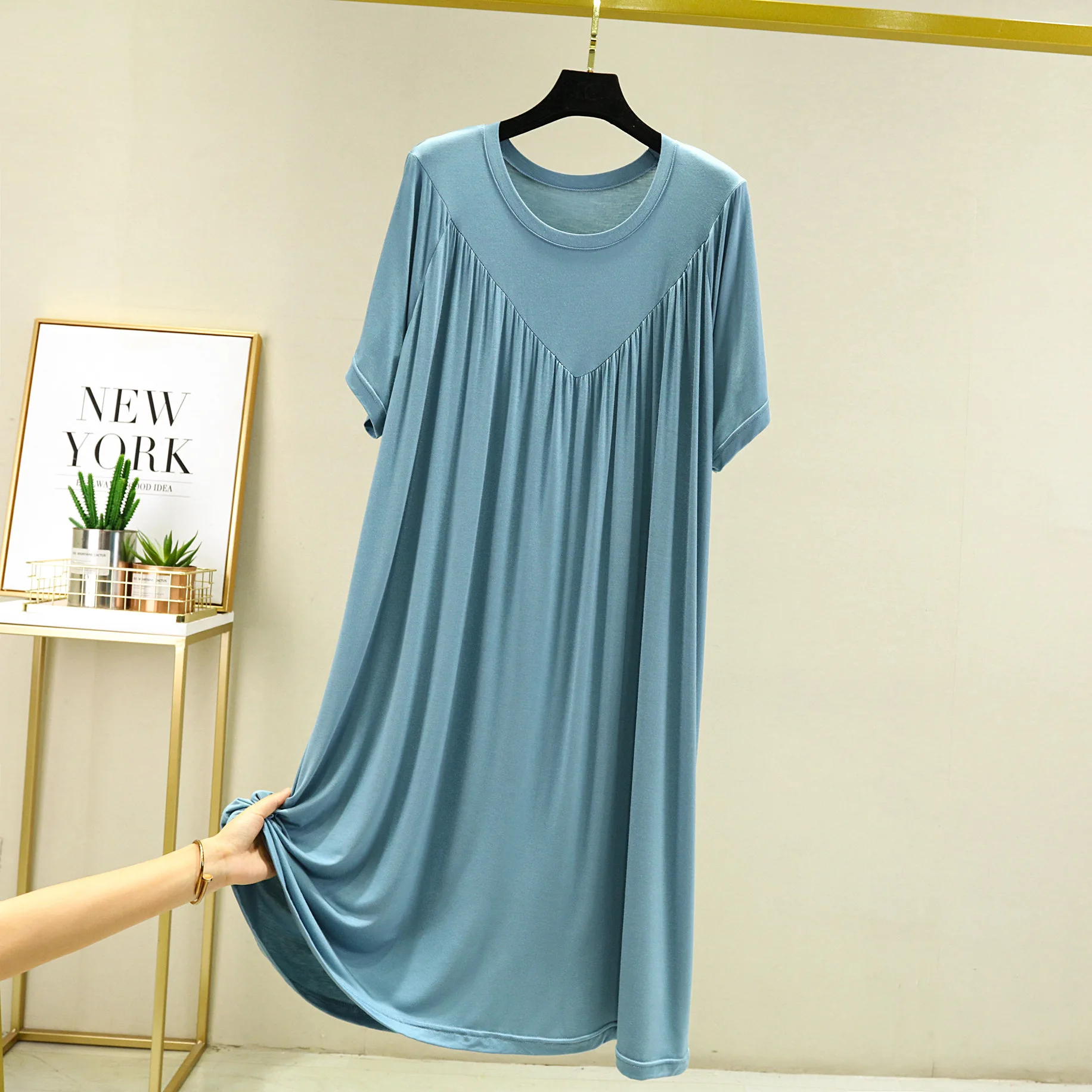 Vestidos de Modal de manga corta para Mujer, ropa de dormir suelta y ancha, para el hogar, novedad