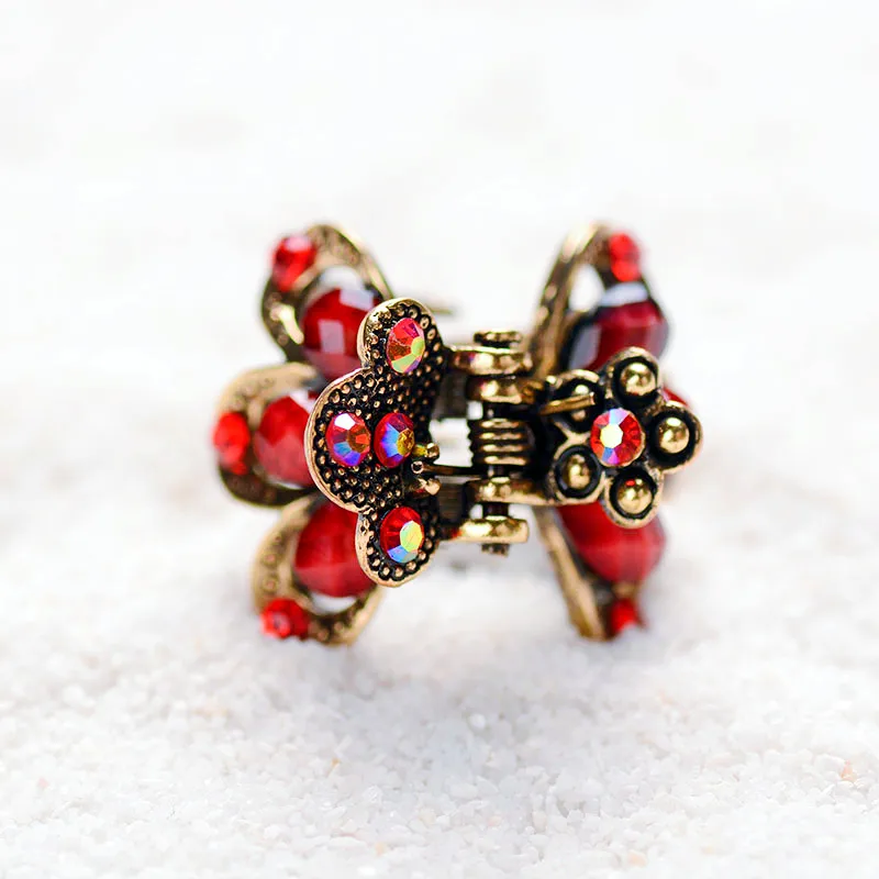 Morkopela Small Flower Hair Clip Vintage Rhinestone Hair Claw Mini Hair Pins For Women Metal Hair Accessories Gift