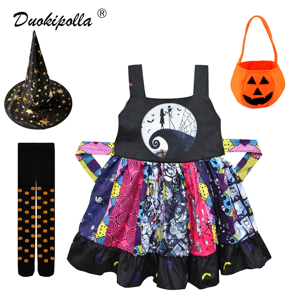 

Halloween Toddler Black Witch Dress Masquerade Children Carnival Orange Pumpkin Vampire Costume Christmas Cotton Casual Clothes