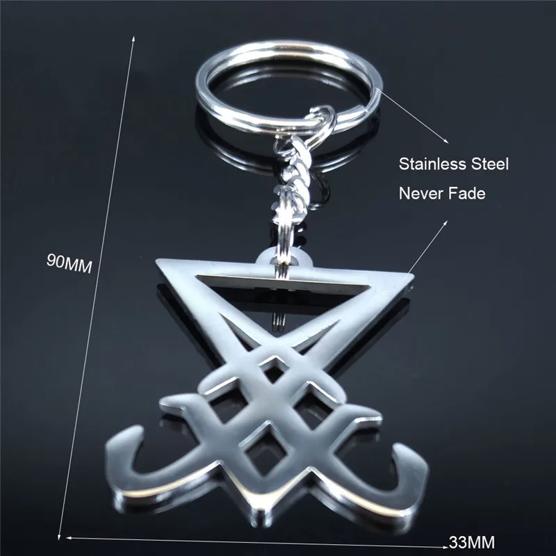 Sigil Church of Satan Stainless Steel Keychain Seal of Lucifer LaVey Hidden Devil Pendant Key Jewelry llaveros mujer K665S03