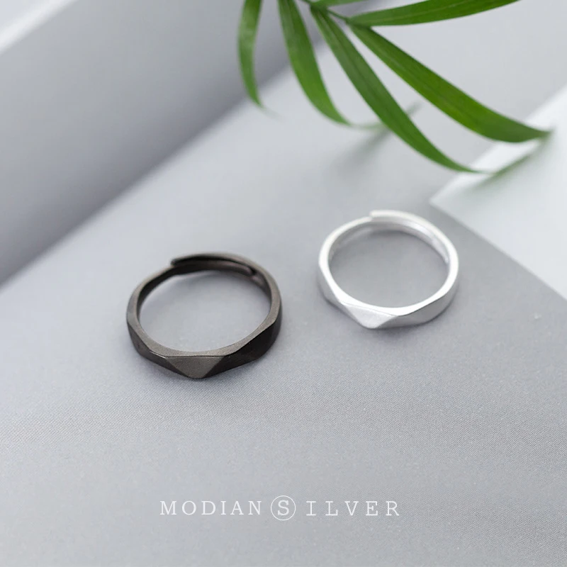 Modian 2023 Hot Sale Couples Black Single Ring Classic 925 Sterling Silver Adjustable Finger Rings For Women Wedding Jewelry