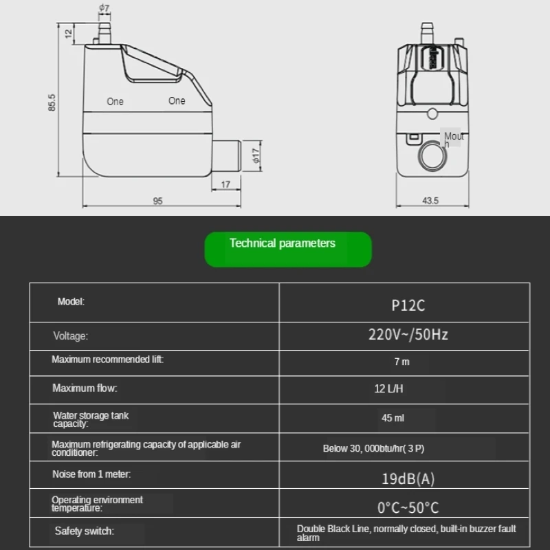 Wipcool-Smart Central Ar Condicionado Drenagem Desumidificador, Bomba de Elevação Condensada, Refrigeração, PC-12C, 36C