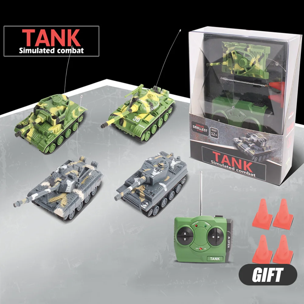 led light 4-CH 1:64 mini remote control tank RC car simulation combat tank model educational toy children gift