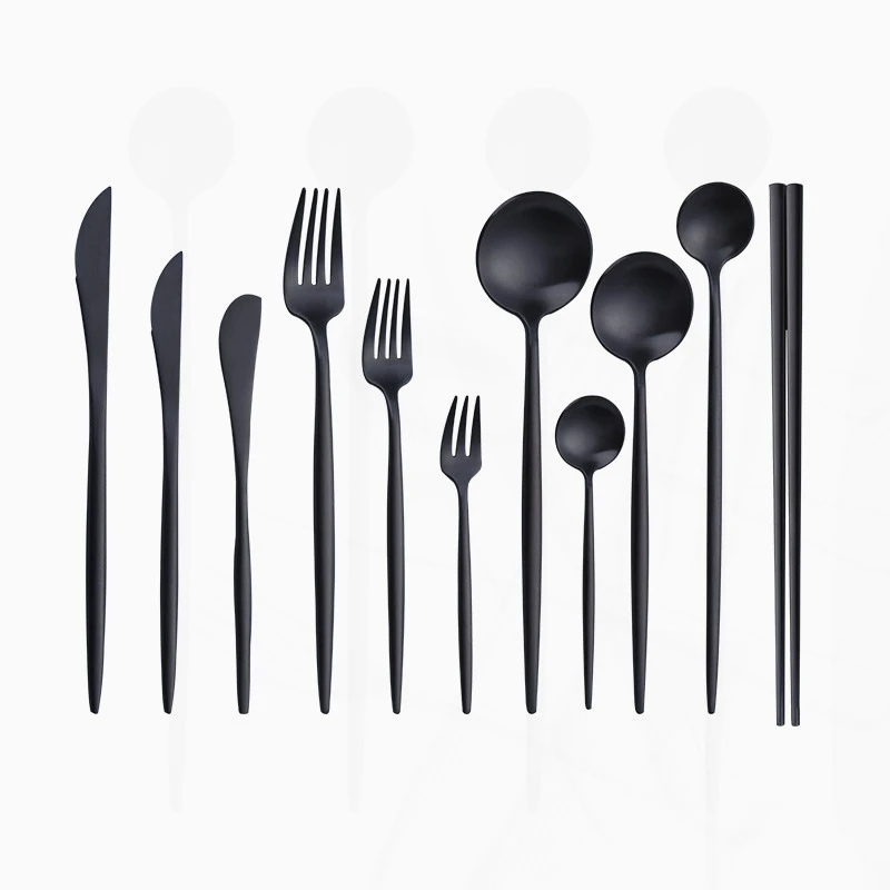 Black Dinnerware Matte Black Cutlery Set Silverware Set 18/10 Stainless Steel Dinnerware Set Spoons Forks and Knives Dropship