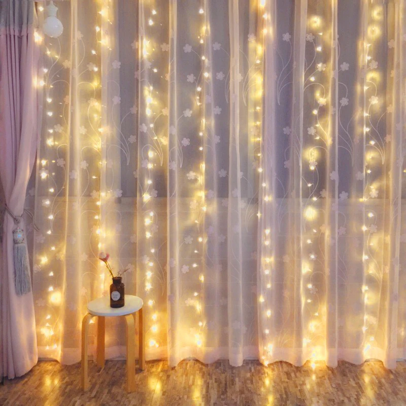 

Garland Curtain LED Fairy Copper Wire String Lights Christmas Ornaments USB Power 8 Modes Remote New Year 2022 Home Decor