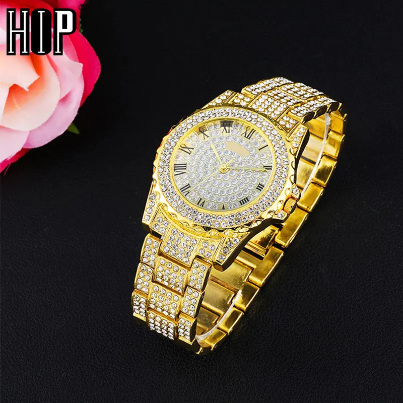 Hip Hop Luxury Mens Iced Out Watches Date Quartz Wrist Watches With Micropave CZ Alloy Watch For Women Men Jewelry