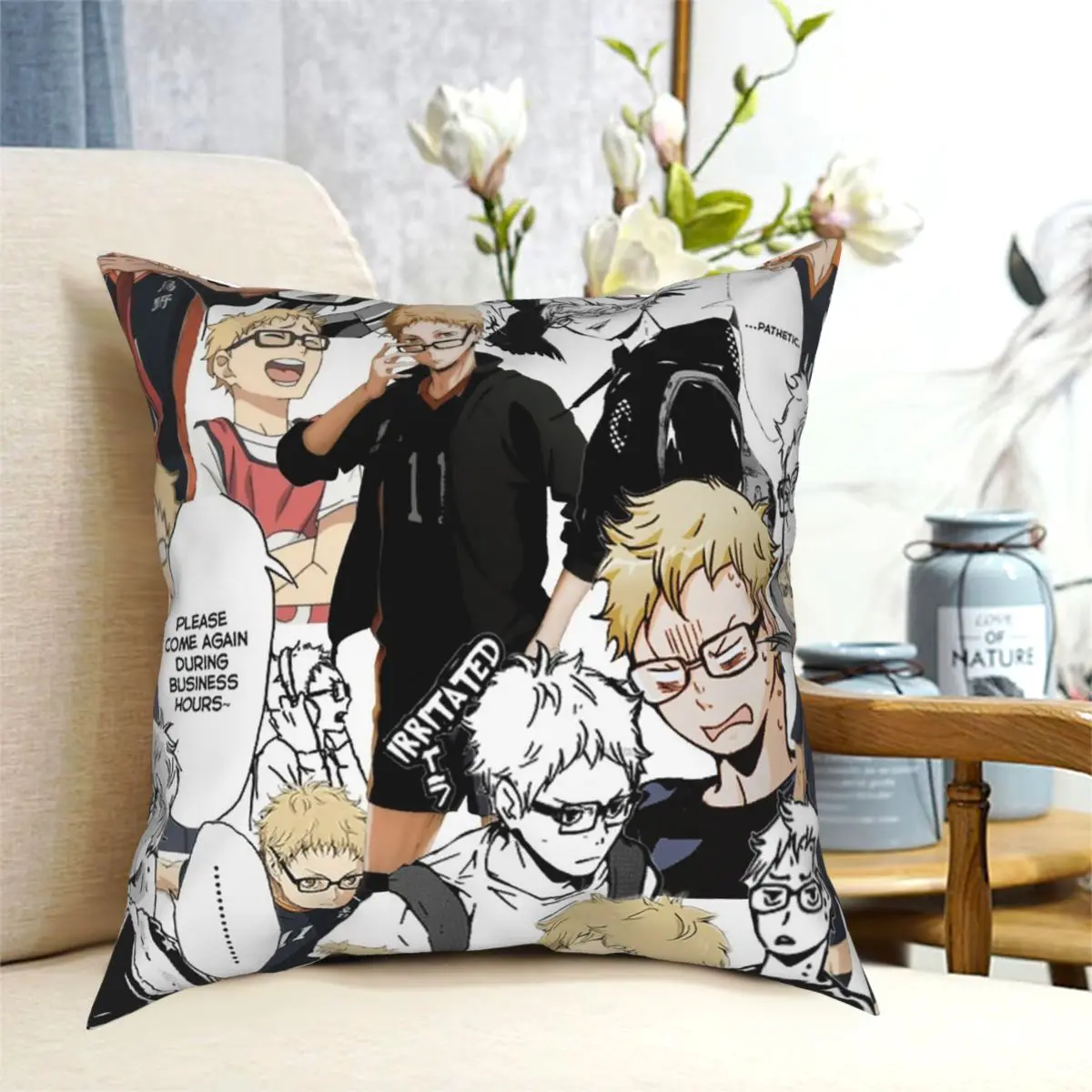 TSUKKI COLLAGE Haikyuu Square Pillowcase Polyester Printed Zipper Decor Throw Pillow Case for Home Cushion Case