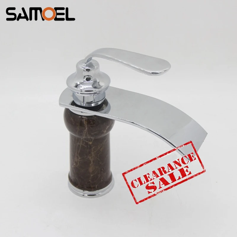 Stock on Sale Clearance Marble Stone Bathroom Faucet Mixer Brass Waterfall Chrome Basin Cold Hot Water Tap M1040