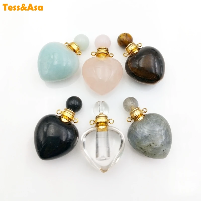 

Natural gems-stone perfume bottle necklace Essential Oil Diffuser Pendants lapiz lazuli amethysts quartz heart jewelry charm