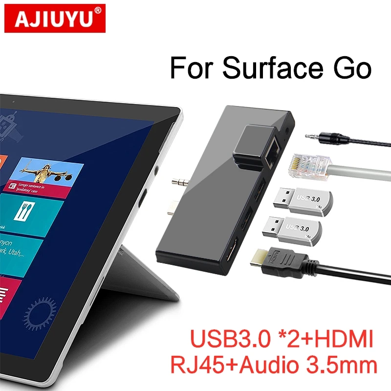 AJIUYU USB C HUB For Microsoft Surface Go Go2 USB 3.0 to HDMI RJ45 3.5mm Audio Adapter Dock USB-C Hub Multi USB3.0 Splitter