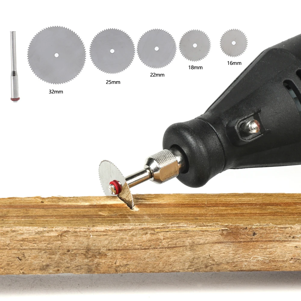 Disco de hojas de sierra para madera, herramientas rotativas de corte, mandril de taladro, acero inoxidable, 6 unidades