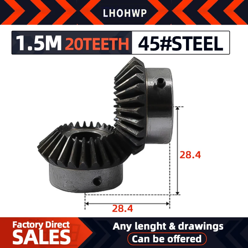 1pcs Bevel Gear 1.5M 20Teeth Inner Hole 8/10/12/14/15 mm  Gear 90Degrees  Meshing Angle Steel Gears Screw Hole M5