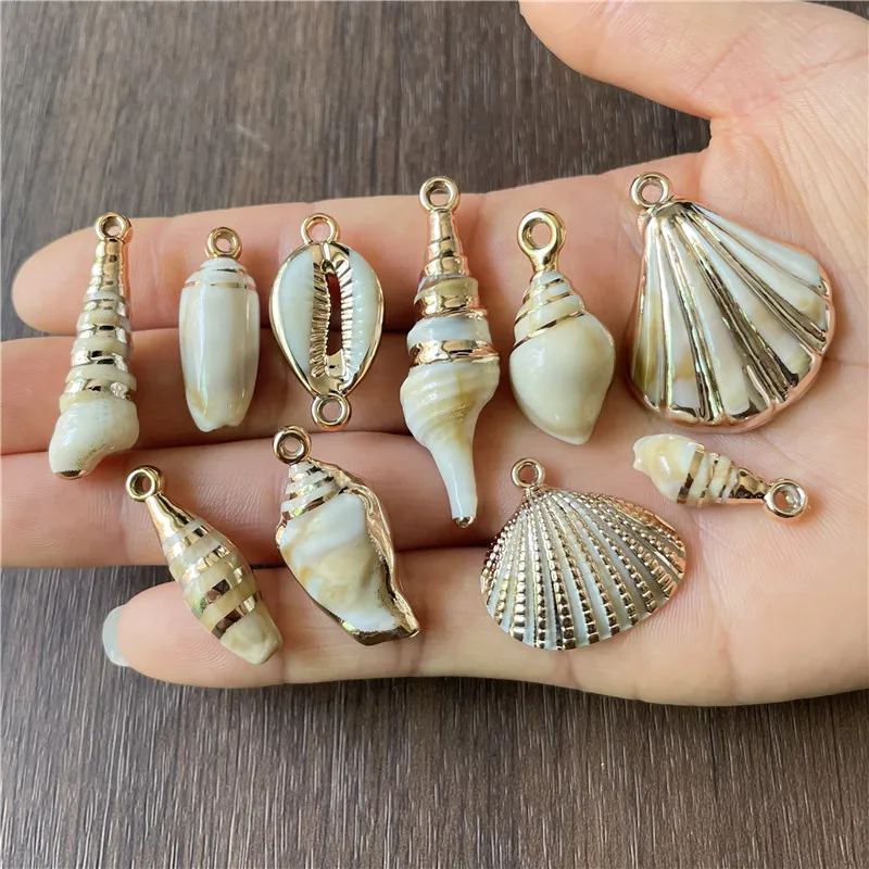 

10 Different Size Gold-Plating Shell Pendants DIY Making Necklace And Bracelet Wholesale Acrylic Connectors Material CCB Plastic