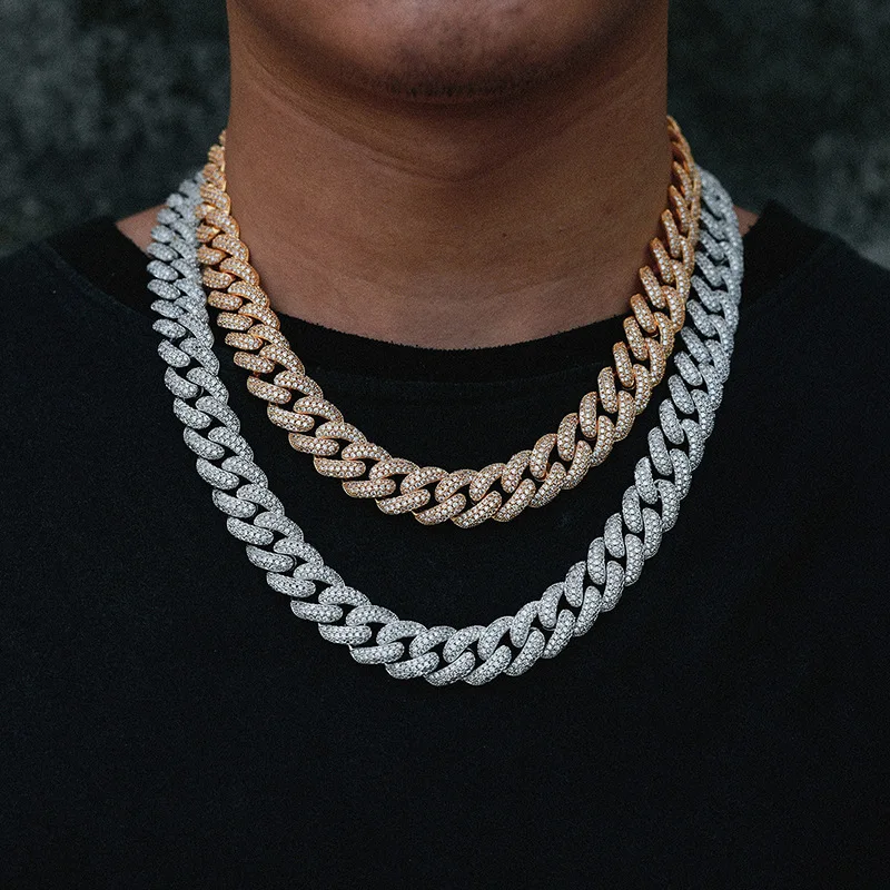 

S925 Sterling Silver 3A+ CZ Stone Paved Bling Iced Out 15mm Cuban Miami Curb Link Chain Necklace for Men Hip Hop Rapper jewelry