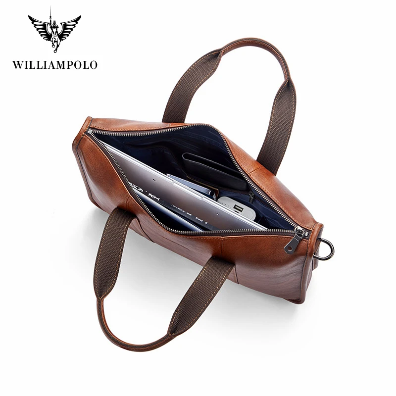 WILLIAMPOLO Men Briefcase Bags Business Leather Bag Multifunctional Shoulder Messenger Bags Work Handbag 14 Inch Laptop Bag