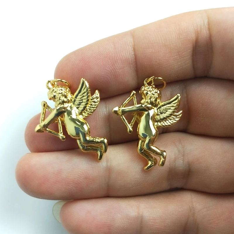 5pcs New Pattern Boy Cherub Wings Pendant Necklace Shoot Cupid Love God Gold Color Hip-hop Brass For Male Female Charm Jewelry