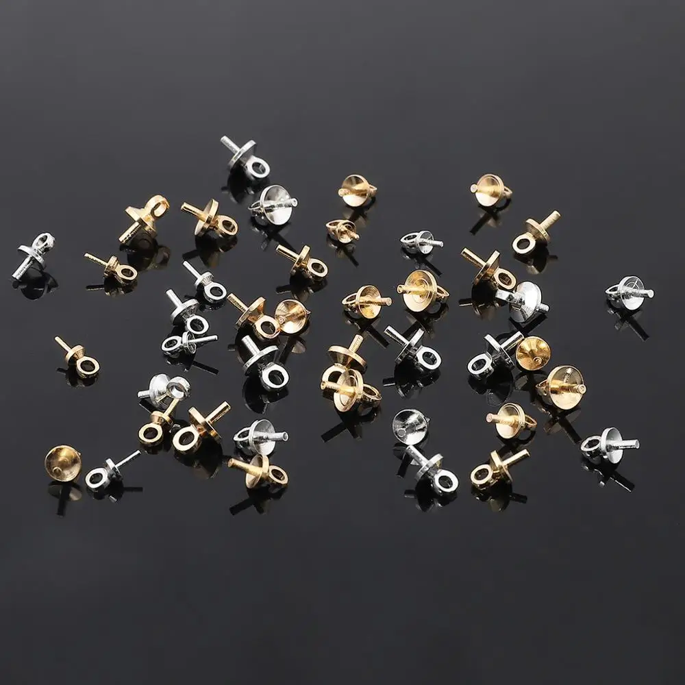 50pcs Gold Rhodium Eye Pin Pendant Charm Connector Bail Beads End Cap For Jewelry Making Earring Bracelet Hanging Accessories