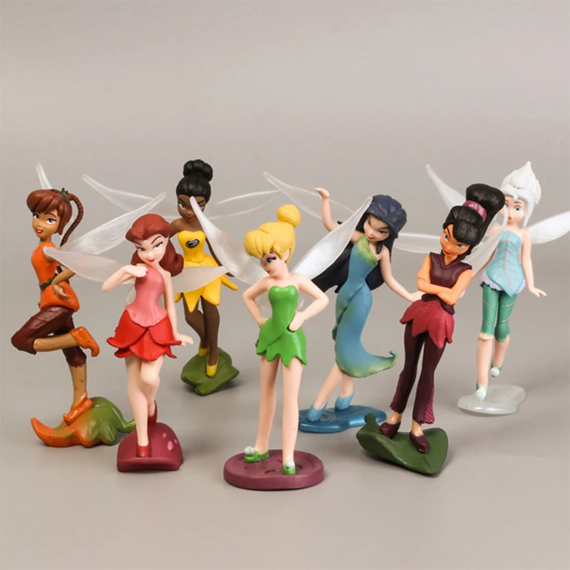 7pcs Aoger Disney Tinkerbell Princess Fairy Figure Dolls Cake Decor Anime Action Figure Model Collection Tinker Bell Fairy Toys