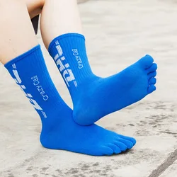 Chaussettes de sport avec orteils pour hommes, optique à tube moyen, chaussettes de cyclisme en coton, mode athlétique, compression à cinq doigts, printemps, automne, 5 paires