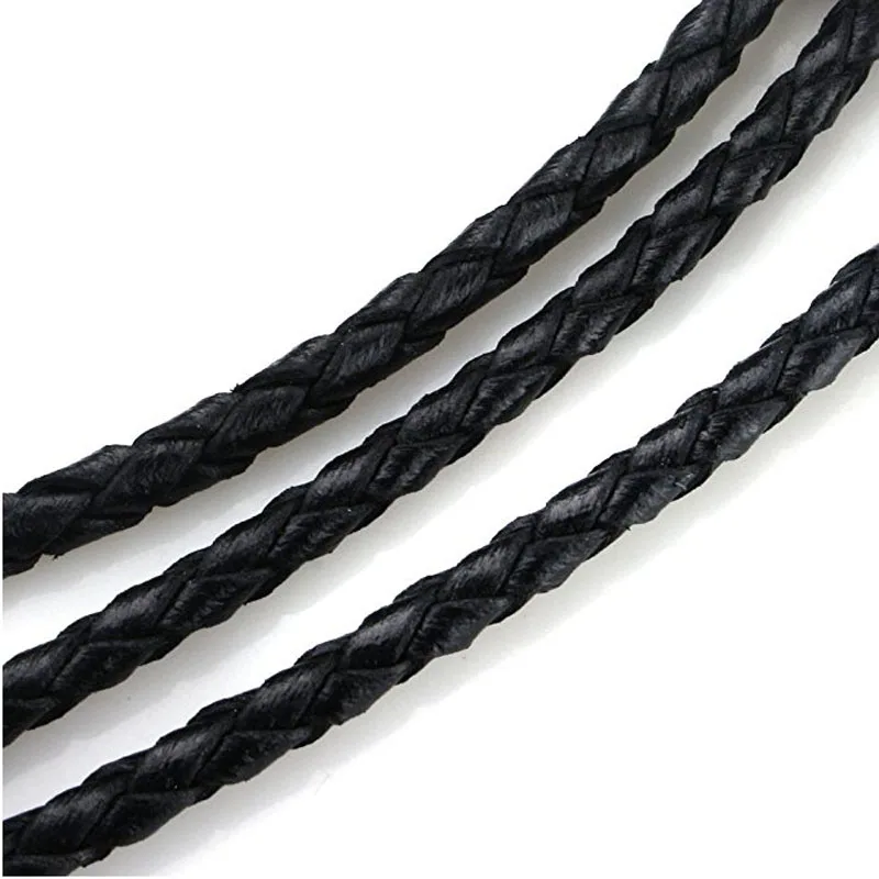 3.0mm Round Folded Bolo Genuine Braided Leather Cords For Bracelet Necklace Jewelry Making 3Meters Black