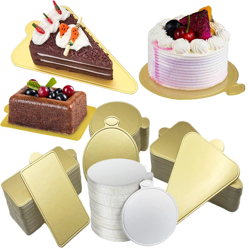 Golden or Silvery Paper Board Pastry Decorating Tools Placing Desserts 100 Pcs/Pack Round Rectangular or Square Cake Cardboard