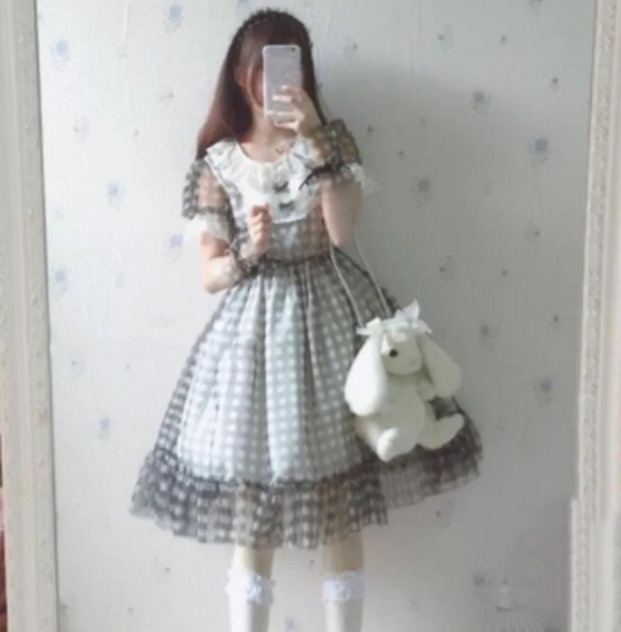 Robe lolita gothique pour filles, tenue princesse japonaise douce, vintage, en dentelle, nœud papillon, maille, col rond, victorien